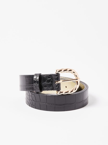 Oliver Bonas Black Faux Croc Twist Buckle Leather Waist Belt (D94092) | €25