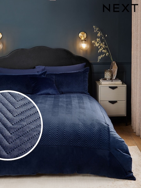Navy Blue Madison Quilted Velvet Duvet Cover and Pillowcase Set (D94306) | €29 - €52