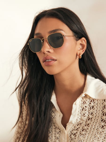 Ray-ban Gold & Green Lens Hexagonal Sunglasses (D94399) | kr3 260