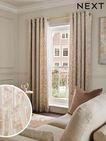 Champagne Gold Cut Velvet Eyelet Lined Curtains (D94432) | €29 - €75