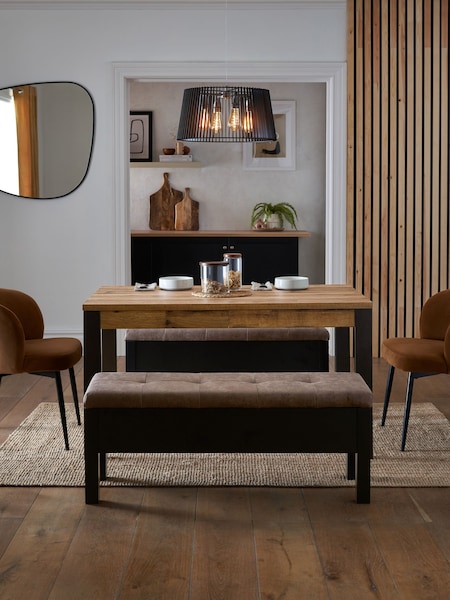 Dark Natural Oak Effect 4 Seater Dining Table and Storage Bench Bronx Set (D94825) | €950
