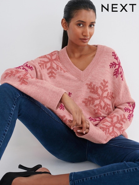 Pink Sparkle Snowflake Christmas Jumper (D94981) | €25