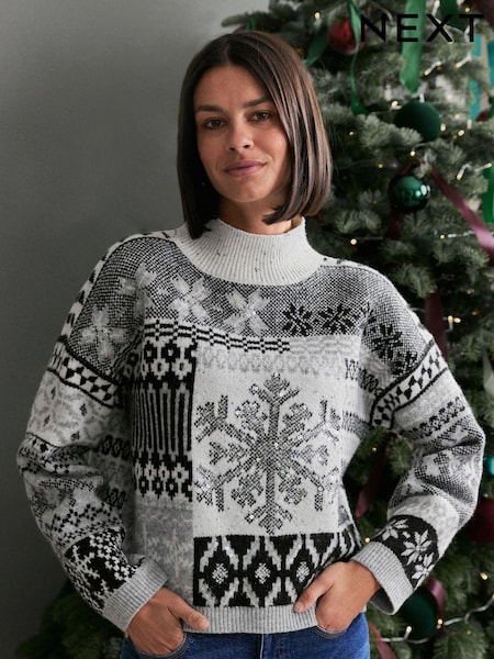 Grey Sequin Snowflake Womens Christmas Jumper (D94990) | €7