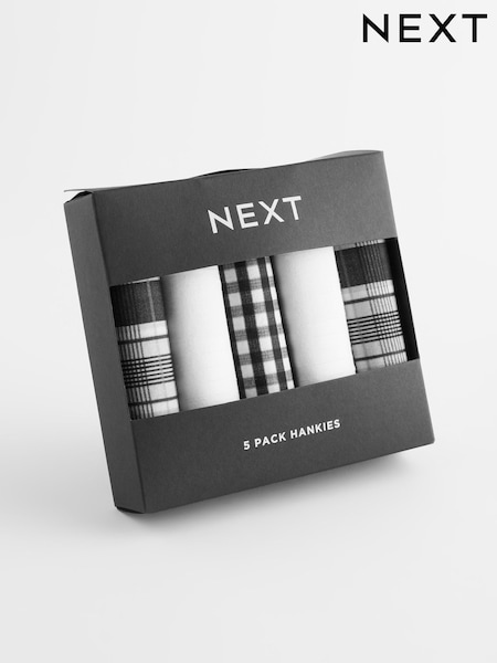 White/Black Check Geo Floral 100% Cotton Handkerchiefs 5 Pack (D95321) | €16