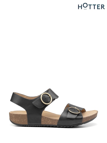 Hotter Black Wide Fit Tourist Buckle Sandals (D95503) | €101