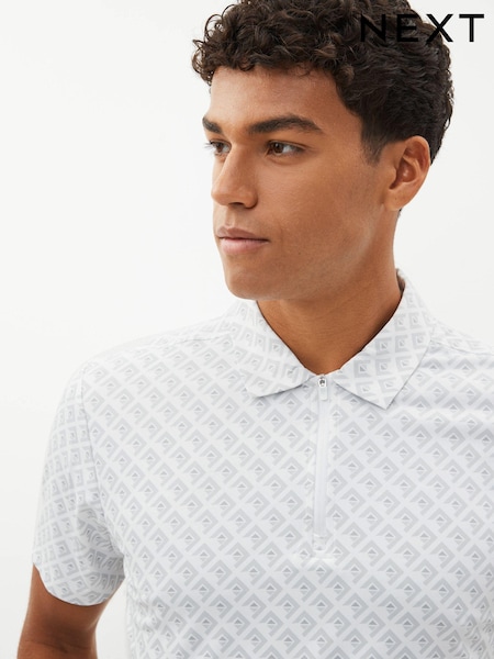 White Grey Print Golf Polo Shirt (D95524) | AED31