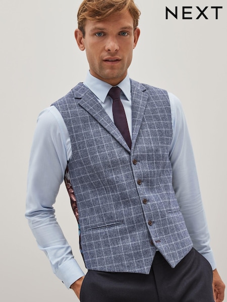 Blue Wool Blend Check Waistcoat (D95591) | €30