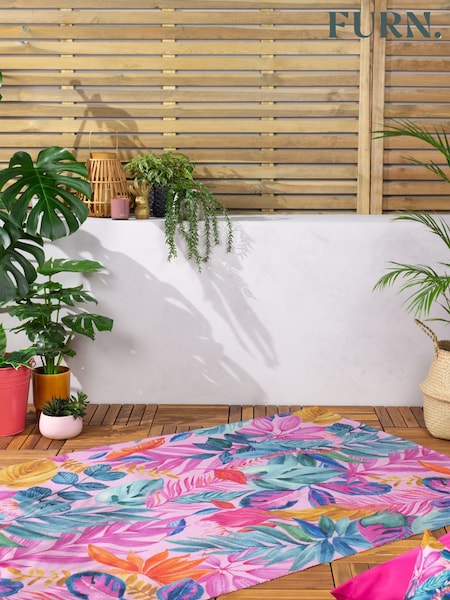 furn. Pink Psychedelic Jungle Exotic Washable Outdoor/Indoor Rug (D95649) | R$ 475