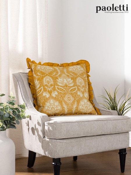 Riva Paoletti Ochre Yellow Kirkton Floral Tile Cotton Pleated Cushion (D95666) | R$ 195
