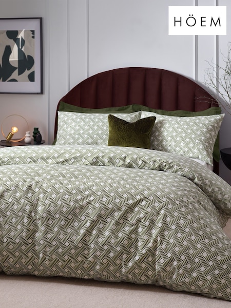 HÖEM Olive Green Olive Green Alexa Modern Geometric Cotton Rich Duvet Cover and Pillowcase Set (D95740) | €26 - €52