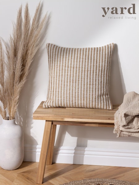 Yard Natural Beige Organik Stripe Cotton Jute Woven Cushion (D95756) | €24