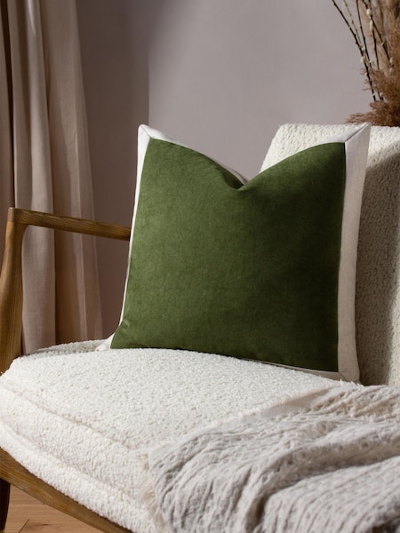 Yard Olive Oil Green Auden Linen Look Velvet Square Cushion (D95759) | €22