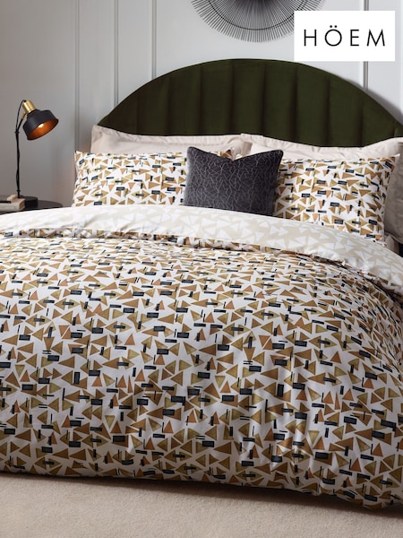 HÖEM Toffee Brown City Geometric Cotton Rich Reversible Duvet Cover and Pillowcase Set (D95770) | €26 - €52