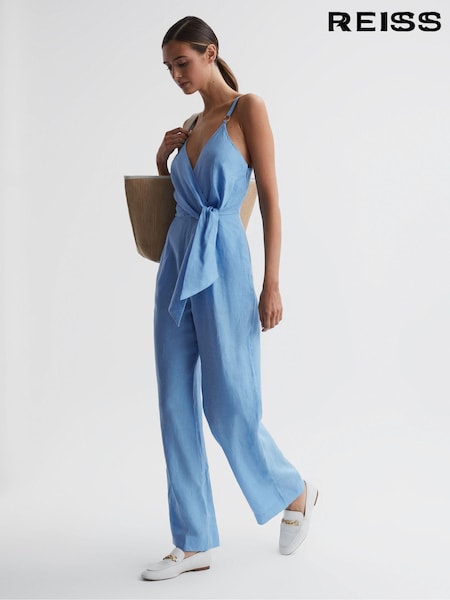 Reiss Blue Emily Linen Side Tie Jumpsuit (D95970) | €72