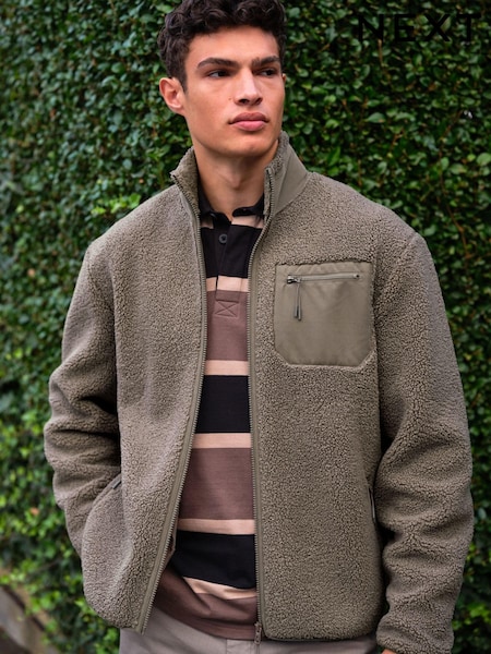 Light Brown Borg Fleece Zip Through Jacket (D96043) | €30