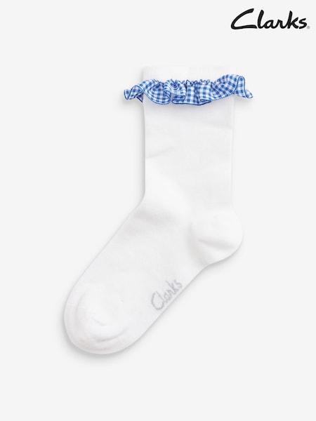 Valkoinen/Sininen - Clarks Girls Ankle School Socks 2 Pack (D96060) | €11 - €14