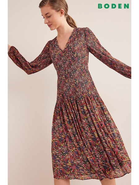 Boden Pink V-Neck Plissé Midi Dress (D97052) | €72