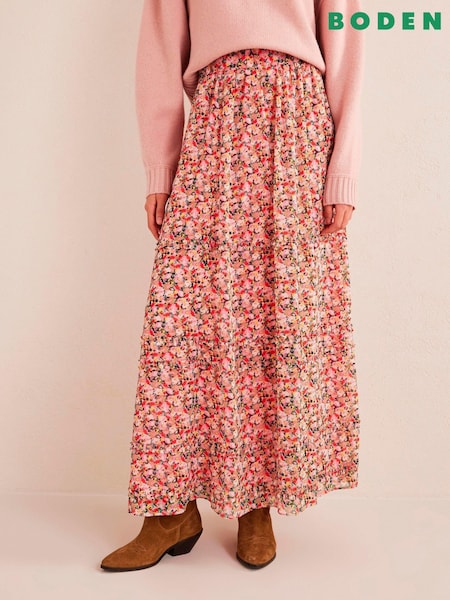 Boden Pink Ruffle Crinkle Maxi Skirt (D97113) | €61