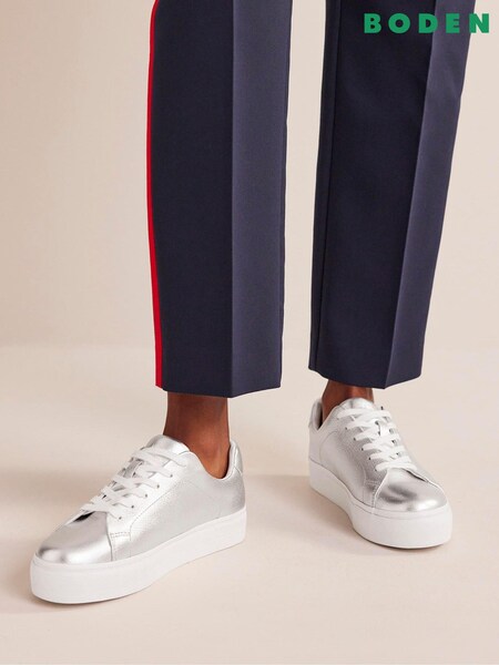 Серебряный - Boden Leather Flatform Trainers (D97119) | €35