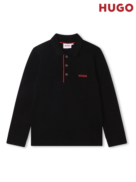 HUGO Black Long Sleeve Logo Polo Shirt (D97259) | € 36 - € 42