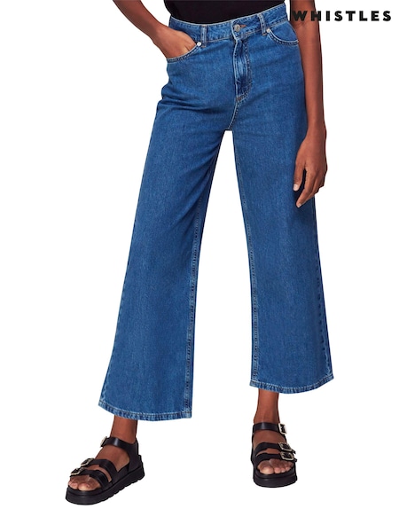 Whistles Blue Wide Leg Cropped 100% Cotton Jeans (D97321) | $170