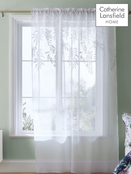 Catherine Lansfield White Wisteria Floral Slot Top Voile Curtain Panel (D97568) | R$ 100 - R$ 150