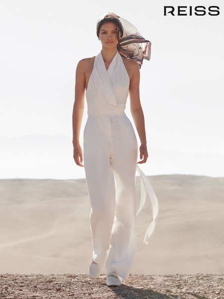 Reiss White Carmen Halter Neck Linen Blend Jumpsuit (D97856) | €114