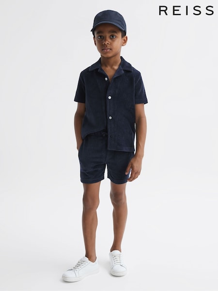 Reiss Navy Tortuga Senior Ribbed Chenille Drawstring Shorts (D97873) | AED259