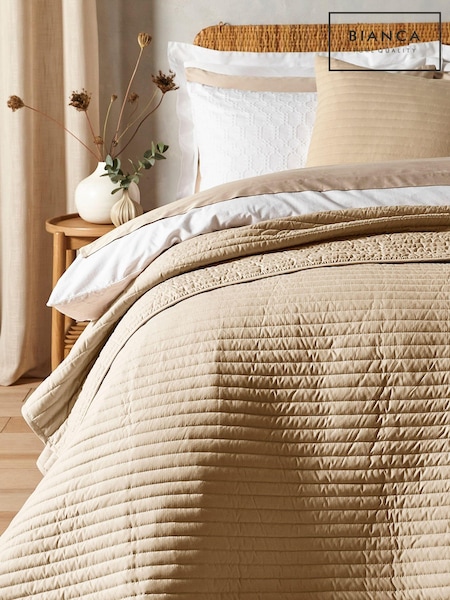 Bianca Natural Quilted Lines Bedspread (D98145) | €49