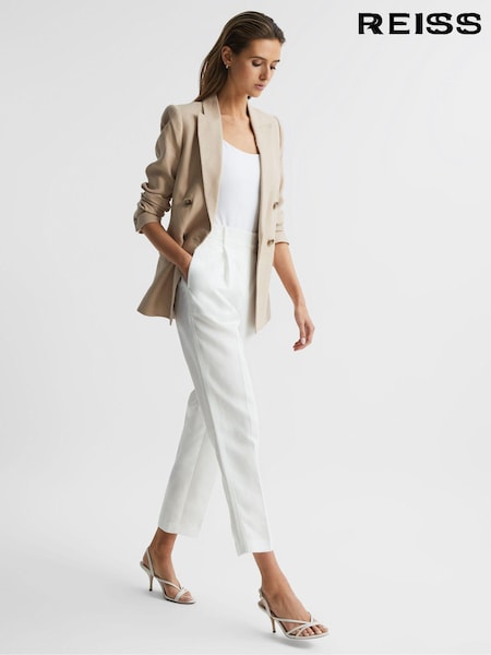 Reiss White Shae Taper Tapered Linen Trousers (D98238) | €54