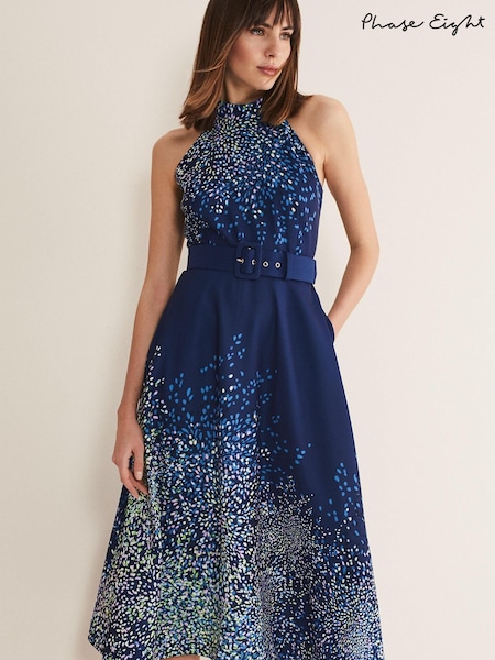 Phase Eight Blue Clea Print Midi Dress (D99025) | €83
