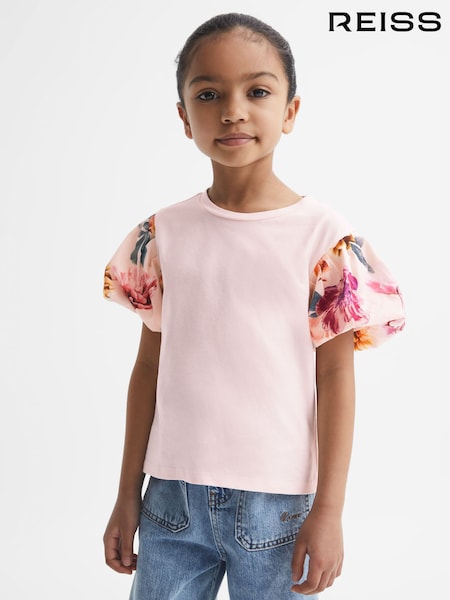 Reiss Amira Floral Print Puff Sleeve T-Shirt (D99264) | ‏180 د.إ.‏