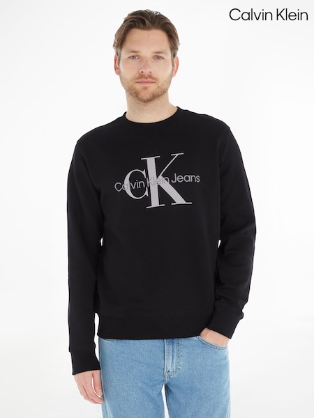 Calvin Klein Black 100% Cotton Monologo Crew Neck Jumper (D99991) | R$ 890