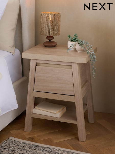 Mid Natural Oti Oak Effect 1 Drawer Bedside Table (E00013) | €185