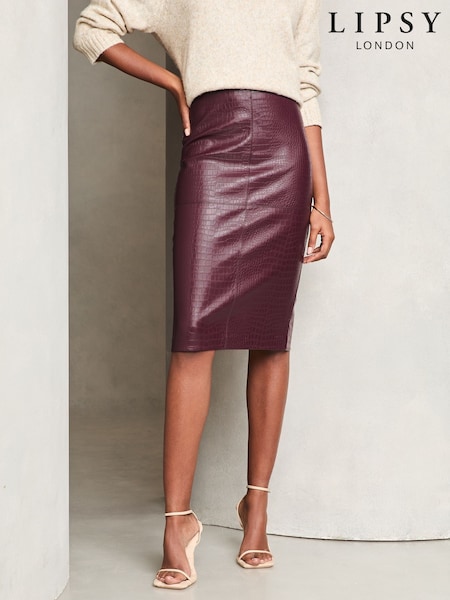 Lipsy Burgundy Faux Leather Pencil Skirt (E00032) | AED96