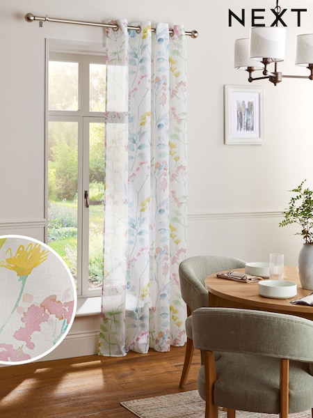 Isla Floral Printed Eyelet Unlined Sheer Panel Voile Curtain (E00037) | ‏88 ر.ق. - ‏127 ر.ق.