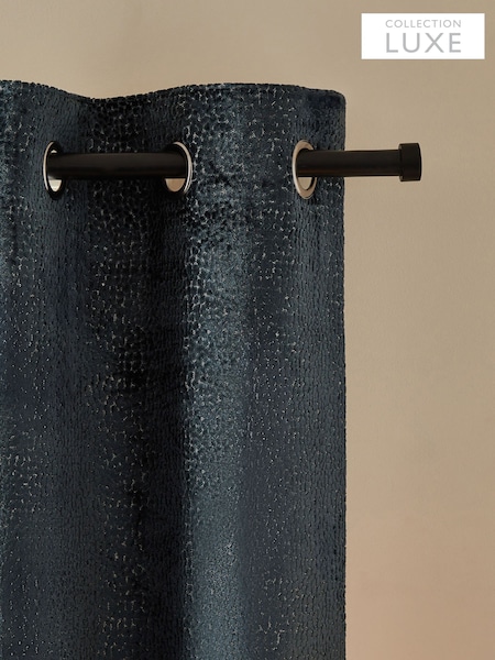 Navy Blue Collection Luxe Heavyweight Cut Velvet Eyelet Lined Curtains (E00039) | €230 - €461