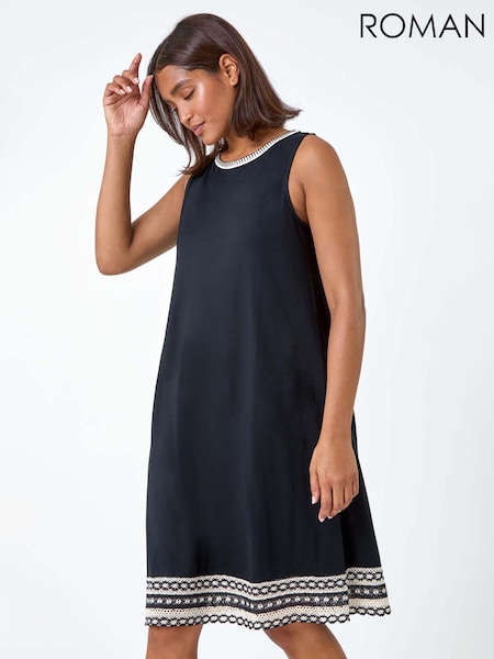 Roman Black Embroidered Trim Stretch Jersey Shift Dress (E00054) | €60