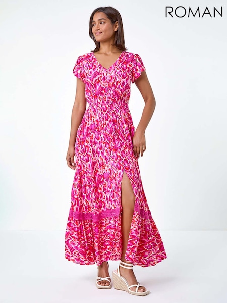 Roman Abstract Print Shirred Waist Maxi Dress (E00064) | 357 LEI