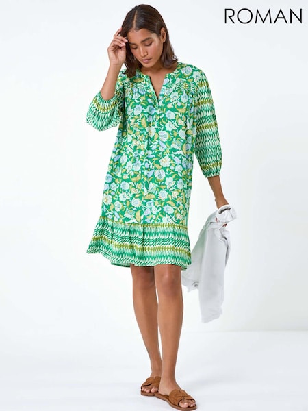 Roman Paisley Border Print Smock Dress (E00066) | €66