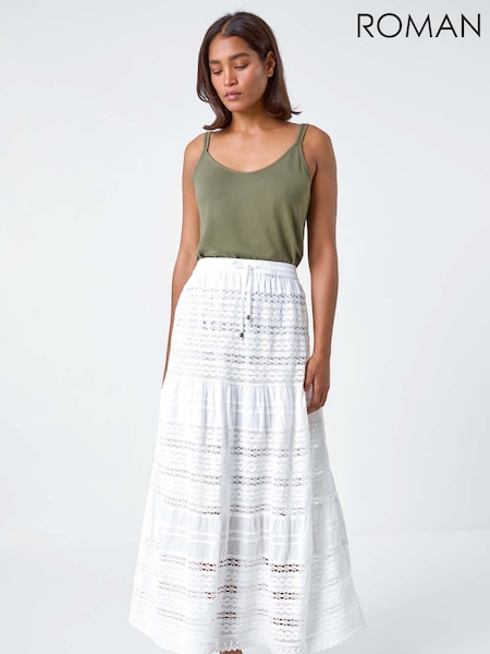 Roman Lace Detail 100% Cotton Maxi Skirt (E00069) | 182 LEI