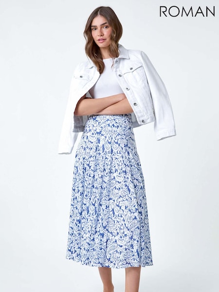 Roman Paisley Print Stretch Midi Skirt (E00071) | ‏226‏₪