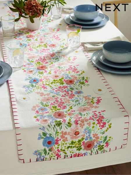Pink Lisse Embroidered 100% Cotton Kitchen Table Runner (E00160) | €45 - €51