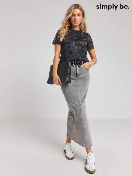 Simply Be Black Printed Lined Mesh Top (E00166) | AED64