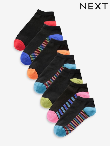 Black Striped Footbed Mens Cotton Rich Trainer Socks 7 Pack (E00234) | €7