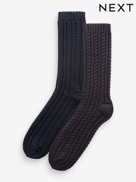 Brown/Navy Cable Socks 2 Pack (E00240) | €10.50
