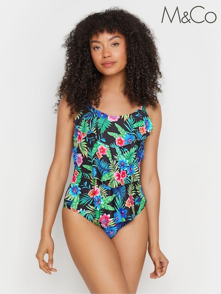 M&Co Black Rainbow Tropical Triple Frill Swimsuit (E00273) | AED221