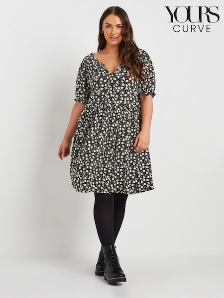 Czarny denim - Yours Curve Floral Print Textured Mini Dress (E00275) | 78 zł