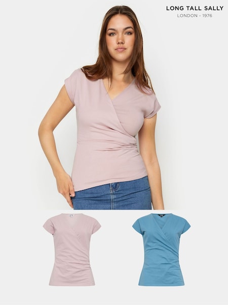 Long Tall Sally Blue Grown On Sleeve Wrap Tops 2 Pack (E00281) | 144 QAR