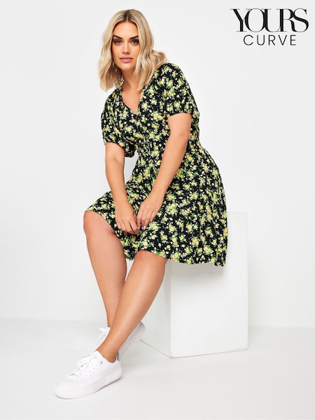 Yours Curve Black Batwing Button Through Dress (E00296) | €48